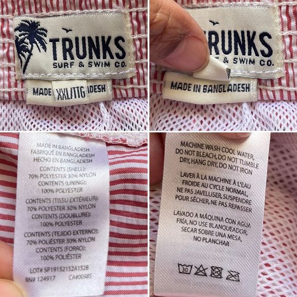 Trunks Surf Swim Co Mens XXL Red White Striped Seersucker Swim Board Shorts - Picture 8 of 16